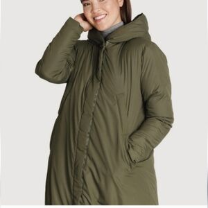 Kit And Ace Heavy Weight Vented Hooded Puffer Jacket Olive Green Sz XS/S